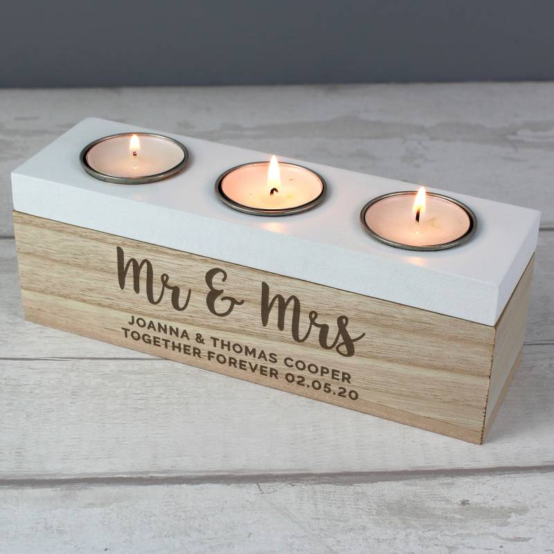 Personalised Married Couple Triple Tea Light Box