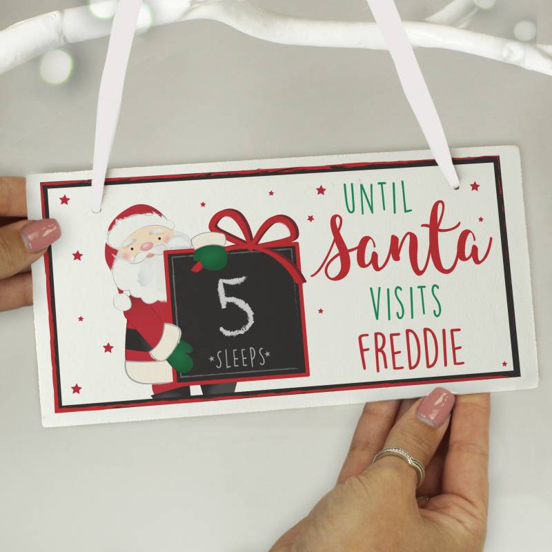 Personalised Santa Christmas Chalk Countdown Wooden Sign